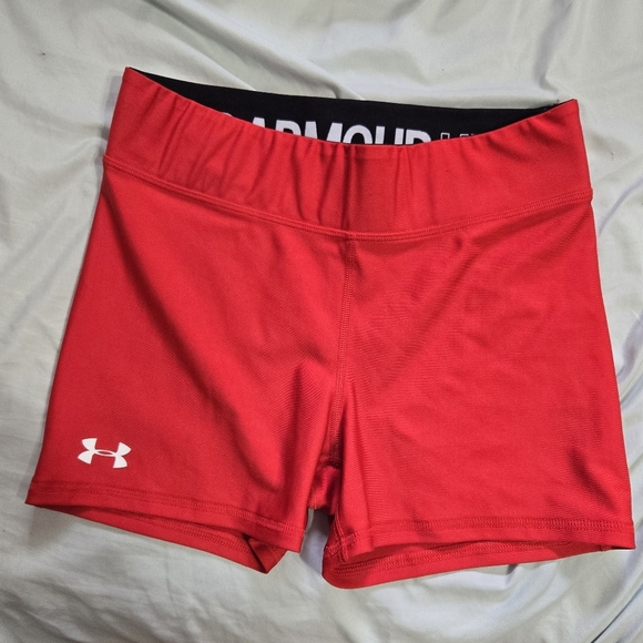 Under Armour Red And White Women's Compression Shorts Sz Large - Picture 2 of 8